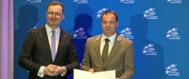 Na zdjęciu widać Wiceprezesa Narodowego Funduszu Ochrony Środowiska i Gospodarki Wodnej Sławomira Mazurka oraz zastępcę dyrektora dyrekcji generalnej lasów państwowych Jana Tabora
