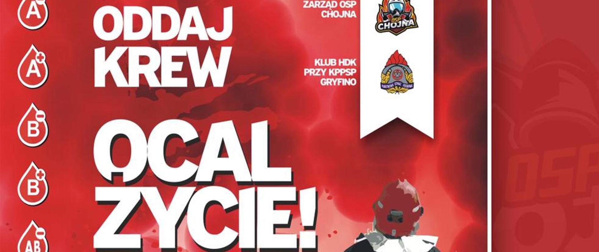 Zdjęcie przedstawia plakat informacyjny o akcji zbiórki krwi w Chojnie oraz plakat podsumowujący zbiórkę krwi