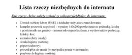 Lista rzeczy niezbędnych do internatu