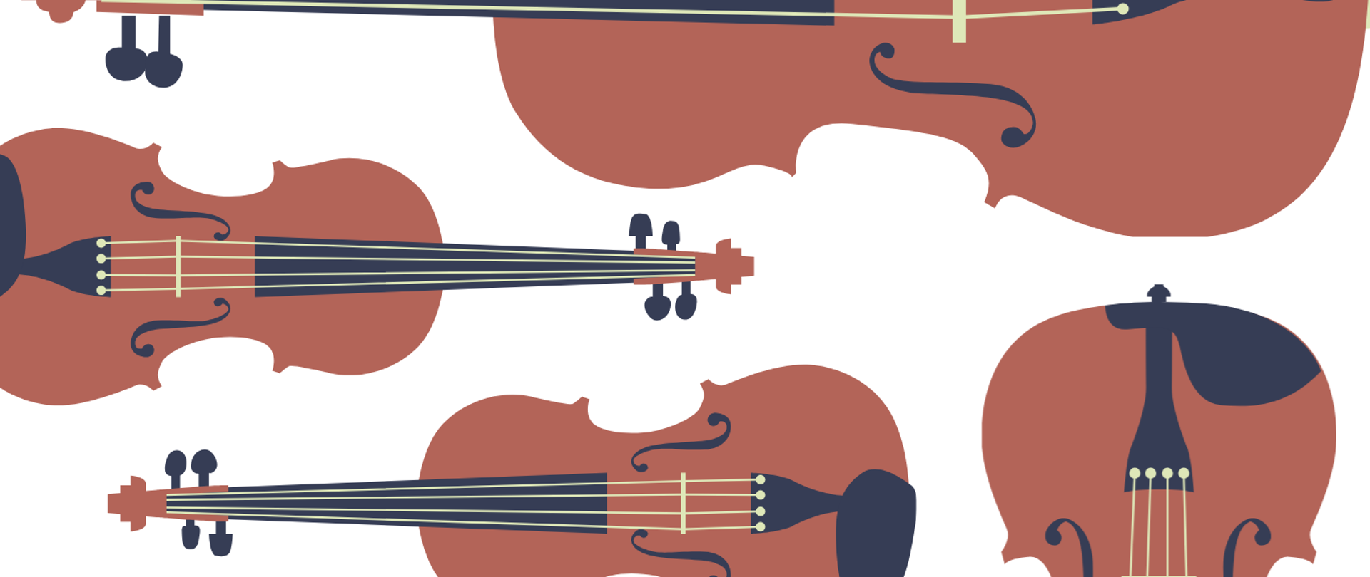 Plakat przedstawiający w dolnej części cztery pary skrzypiec, w górnej i środkowej części informacje na temat koncertu