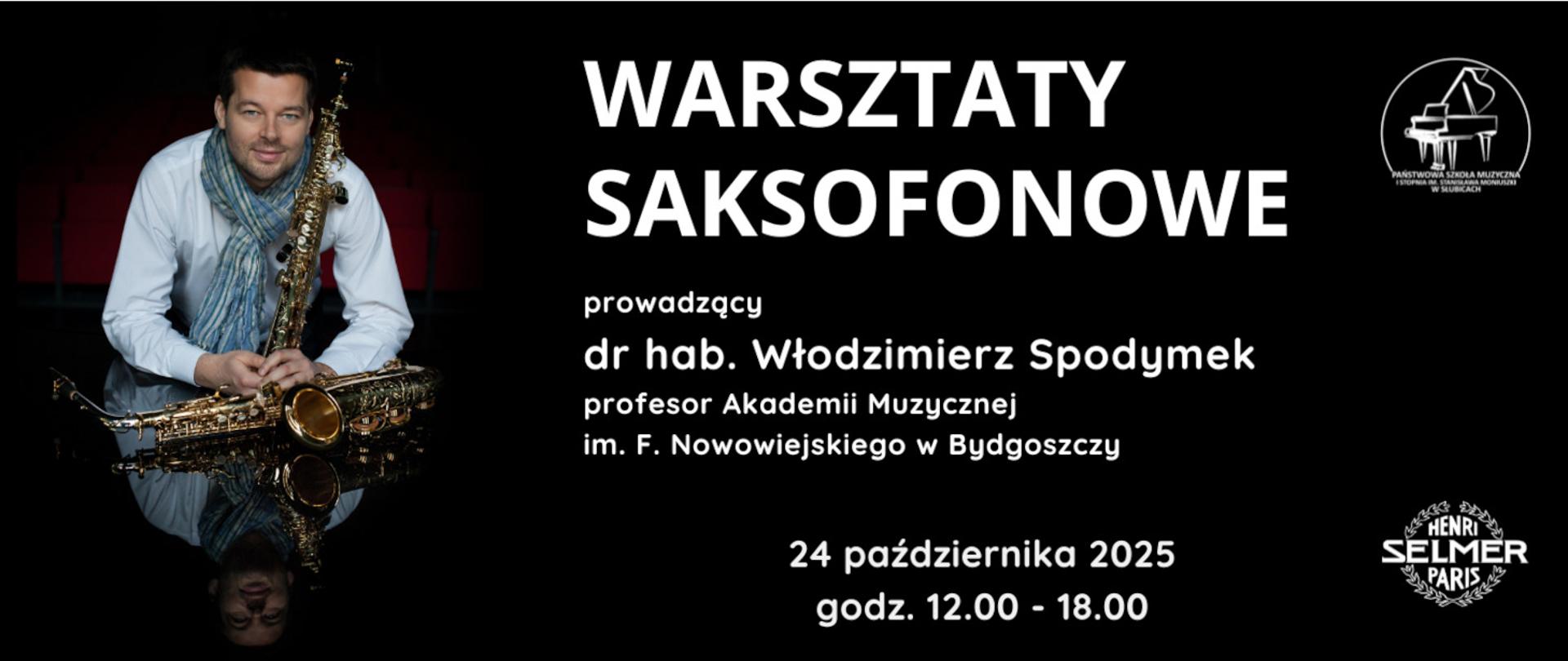 Baner zapowiadający warsztaty saksofonowe.