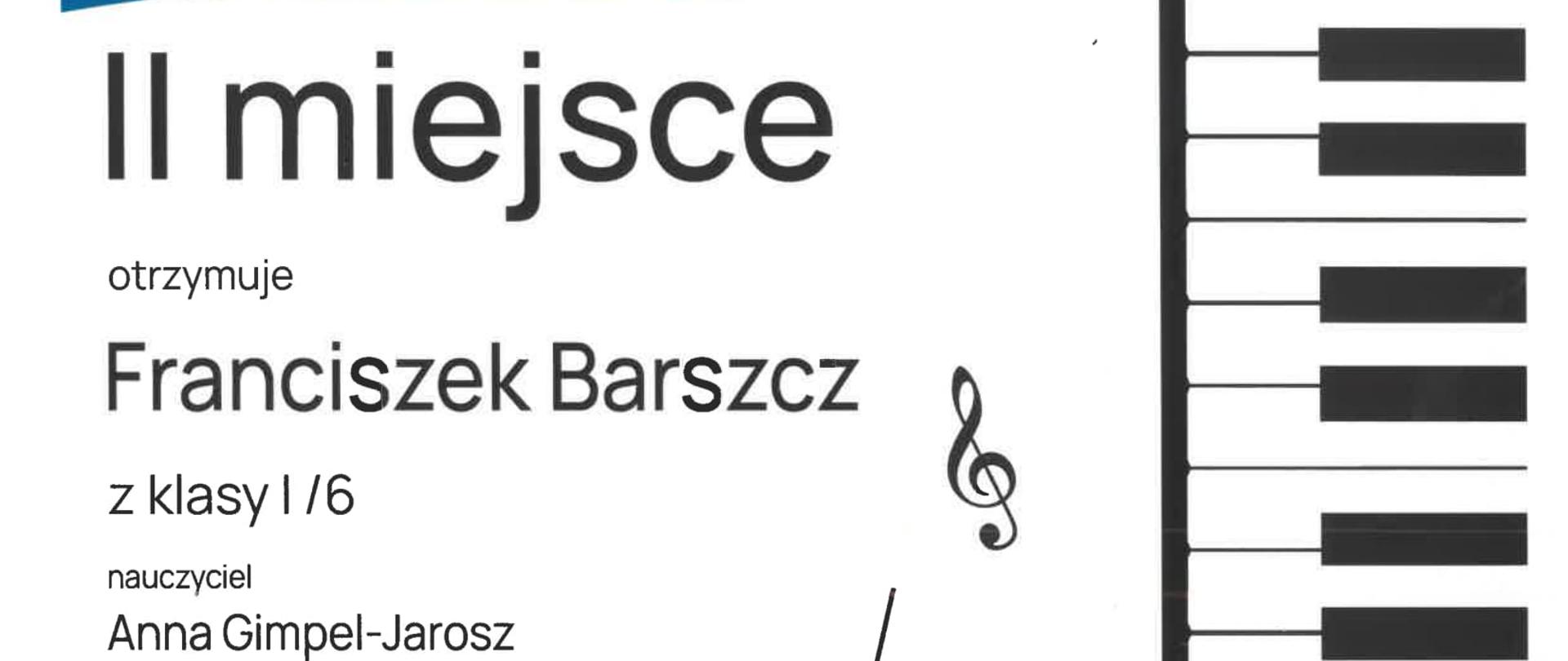 Dyplom II miejsca Libiąż 2025 Franciszek Barszcz