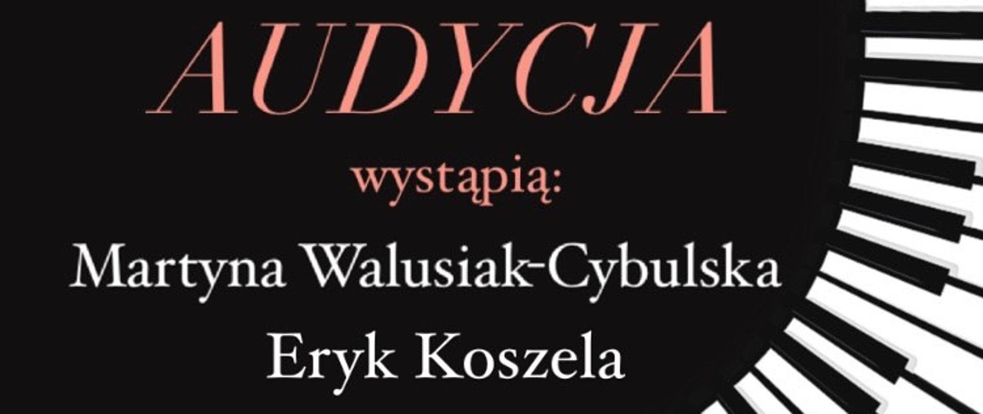 Plakat kolorowy z klawiaturą napis audycja wystąpią M.Walusiak, E Koszela 3.04.2023