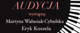 Plakat kolorowy z klawiaturą napis audycja wystąpią M.Walusiak, E Koszela 3.04.2023
