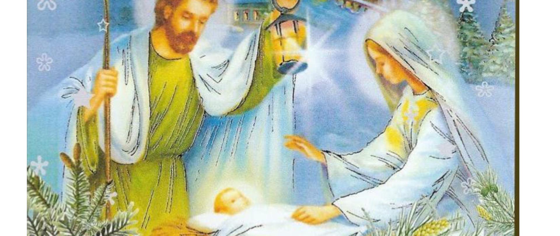 Plakat konkursu kolęd i pastorałek organizowanego przez Państwową Szkołę Muzyczną I stopnia im. Zygmunta Noskowskiego w Świebodzinie. Na górze widnieje napis „KONKURS Kolęd i pastorałek Kolędujemy razem”, poniżej informacja o dacie i godzinie wydarzenia: 19.12.2025, godzina 16:00. Dolną część plakatu zajmuje ilustracja przedstawiająca scenę Bożego Narodzenia: Józefa trzymającego lampę, Maryję pochyloną nad Dzieciątkiem Jezus oraz zimowy, ośnieżony krajobraz w tle. Inskrypcja „Kolędy” znajduje się w lewym dolnym rogu. W prawym dolnym rogu podany jest adres sali koncertowej szkoły.