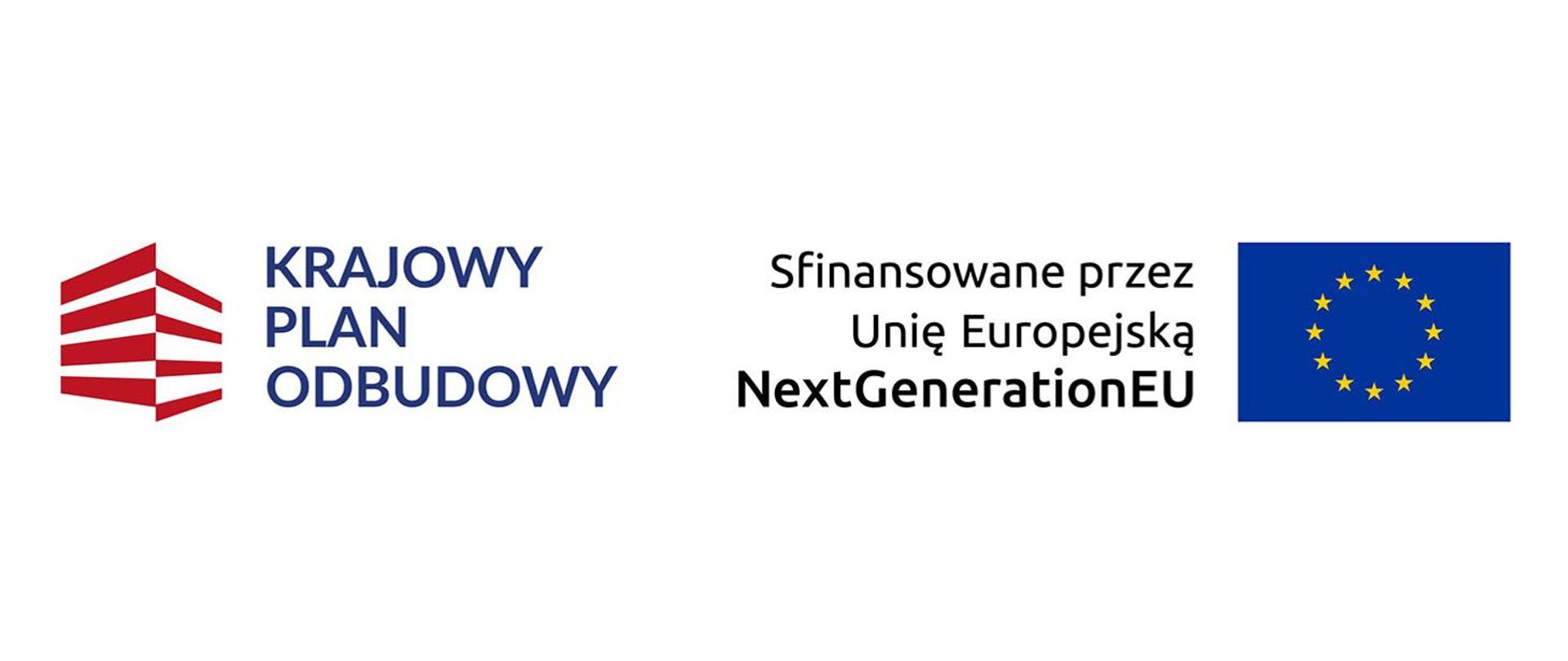 Baner z logo KPO i napisem Krajowy Plan Odbudowy - po lewej, po prawej napis: sfinansowane przez Unię Europejską, Next Generation EU i logo Unii Europejskiej