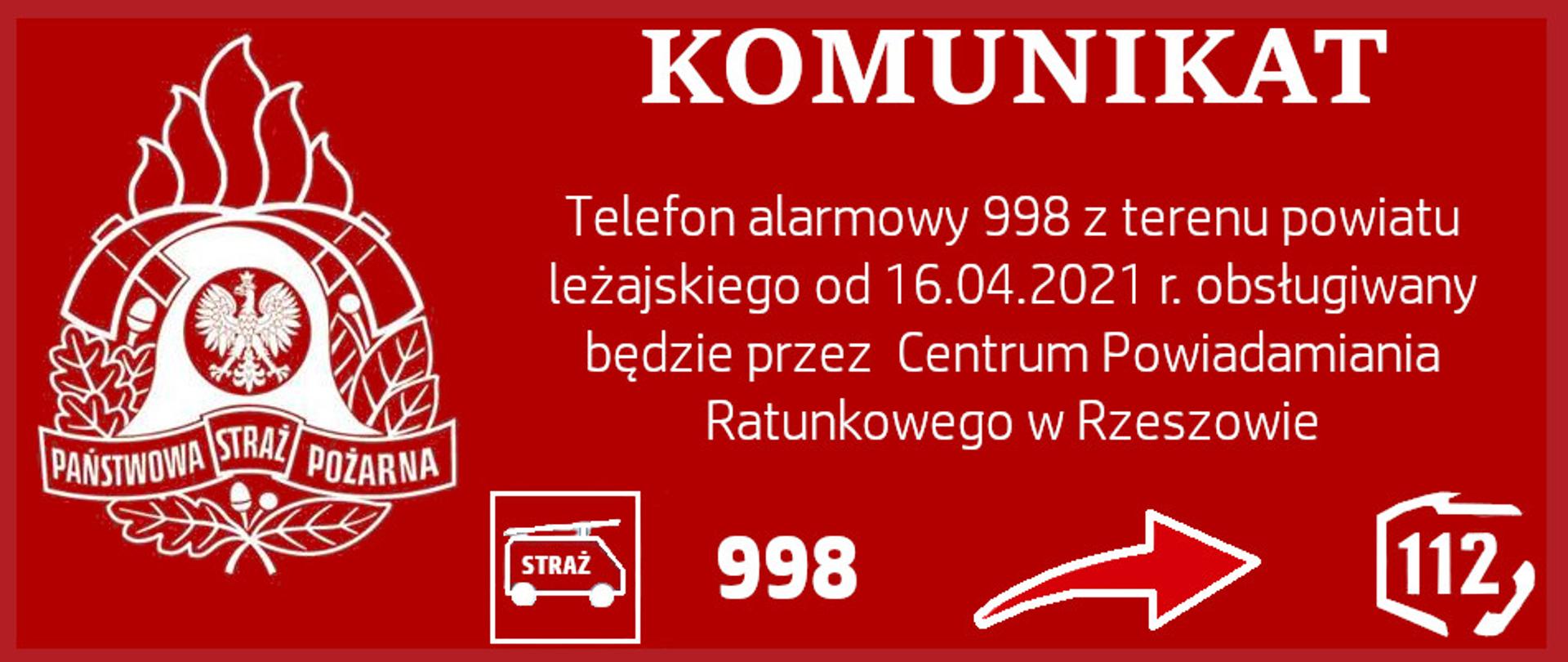 Przełączenie numeru alarmowego 998 do Centrum Powiadamiania Ratunkowego w Rzeszowie