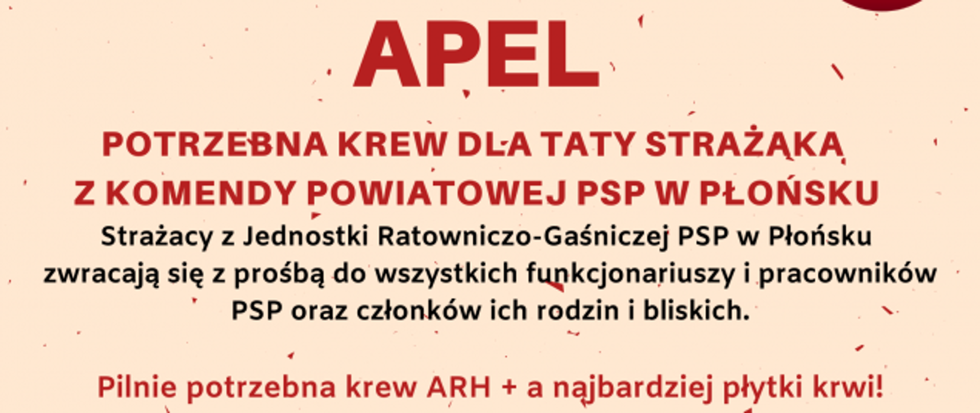 Apel płońskich strażaków dotyczący krwi dla chorej osoby na Covid-19