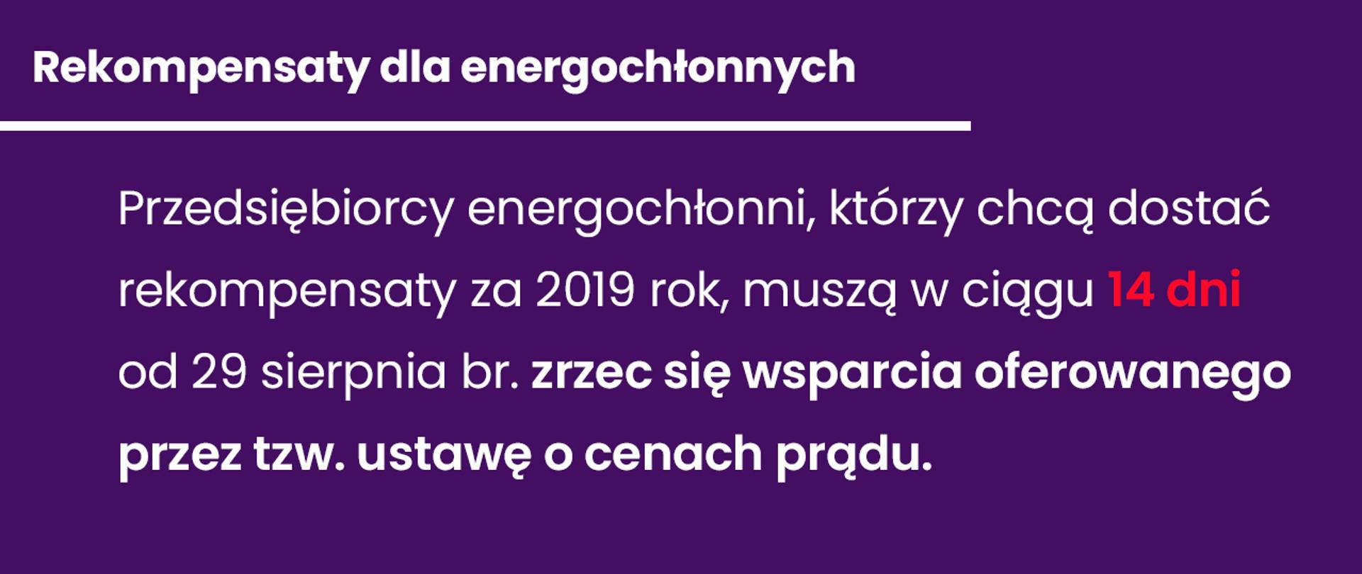 Grafika zwiera informacje o rekompensatach dla energochłonnych 