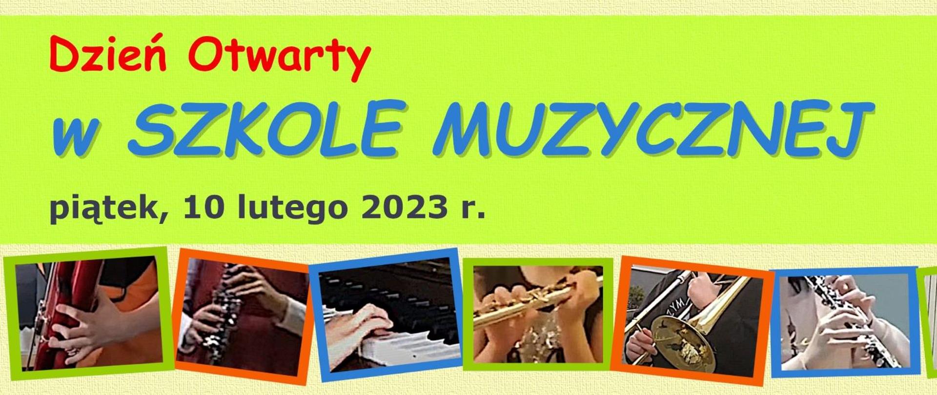 Baner na zielonym tle zawiera informację o dacie 10 lutego 2023 r. dnia otwartego dla kandydatów do I klasy OSM I st.