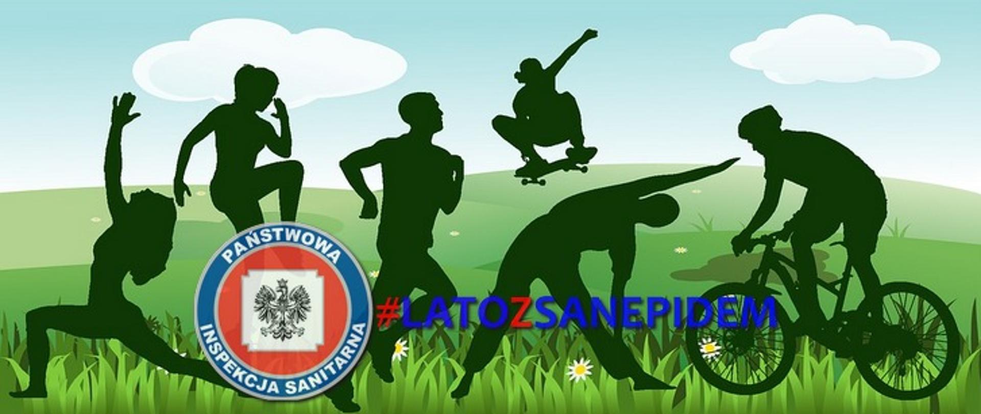 Zaczernione sylwetki ludzkie uprawiające różne sporty