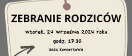 na szarej tablicy zawieszona jasna kartka z informacją o zebraniu.