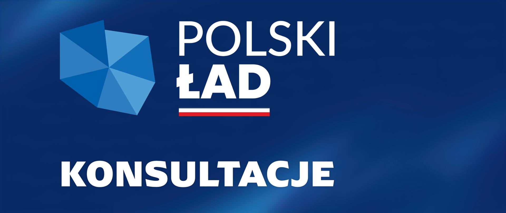 Po lewej stronie kontur Polski a po prawej napis Polski Ład Konsultacje