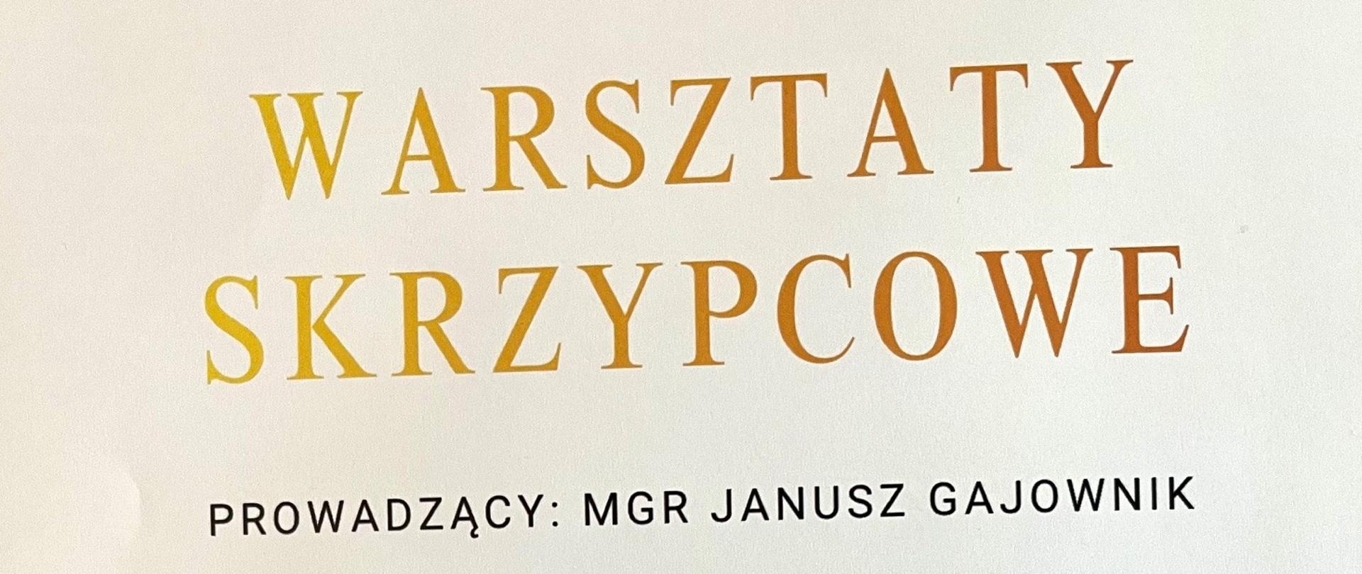 Warsztaty skrzypcowe -19 listopada - prowadzący mgr Janusz Gajownik, aula PSM w Głubczycach