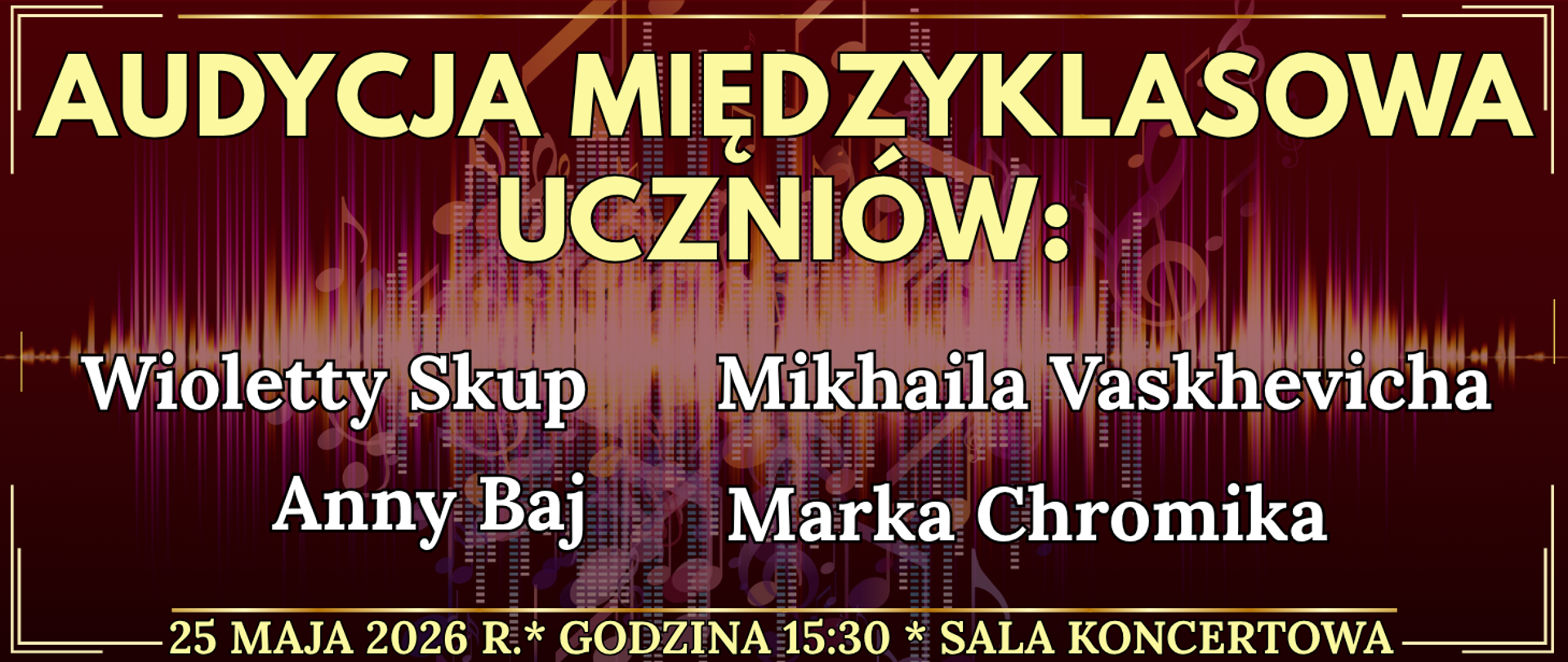 baner w tle kolorowe nuty oraz informacja o wydarzeniu