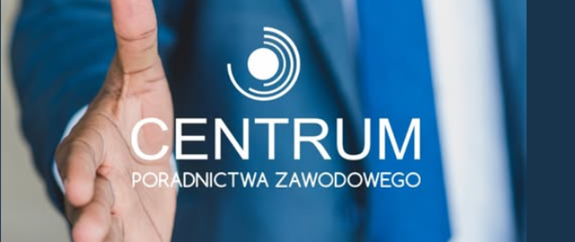 Plakat, na niebieskim tle białe litery centrum poradnictwa zawodowego