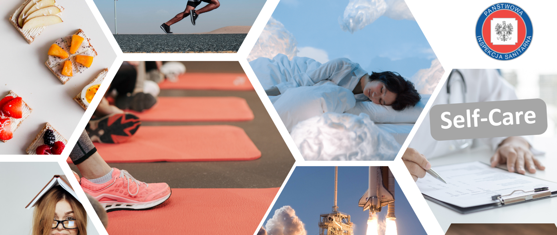 grafika przedstawia różnego rodzaju aktywności - naukę, aktywność fizyczną, zdrowe jedzenie, dbanie o zdrowie, które mają pozytywny wpływ na nasze zdrowie fizyczne i psychiczne