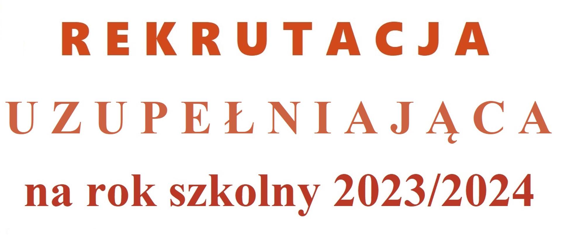 Baner o treści Rekrutacja uzupełniająca na rok szkolny 2023/2024 napis w kolorzę brązowym w centralnej części. Po lewej kolorowa grafika - stylizowana klawiatura, po prawej kolorowa grafika - fragment instrumentu