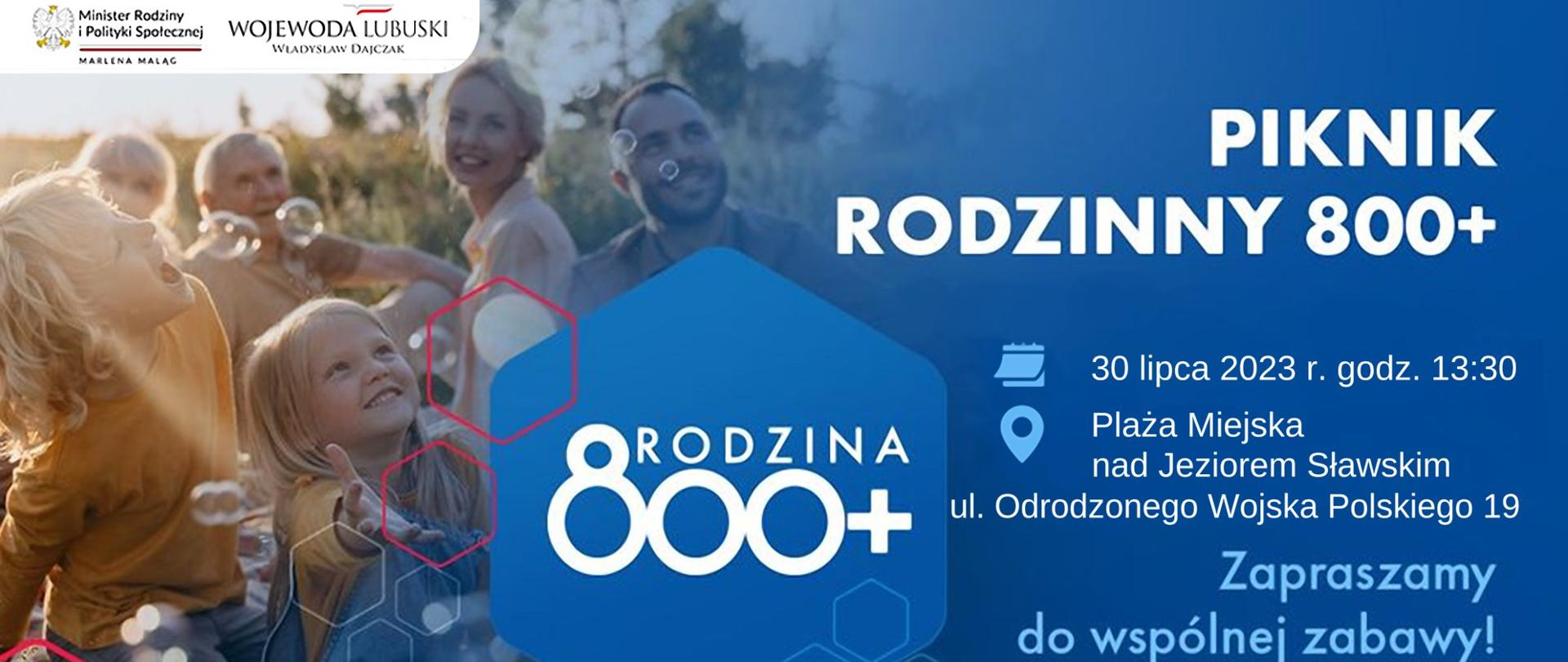 Plakat z zaproszeniem na Piknik 800+ w Sławie