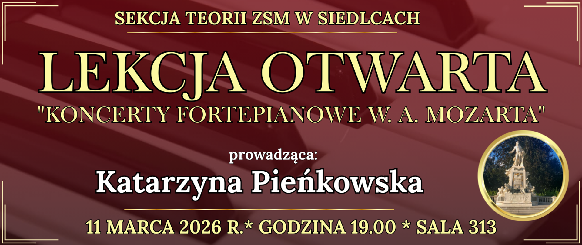 baner w tle klawiatura fortepianu oraz informacja o wydarzeniu