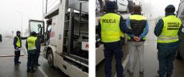 Widok inspektorów transportu drogowego i funkcjonariusza policji podczas kontroli