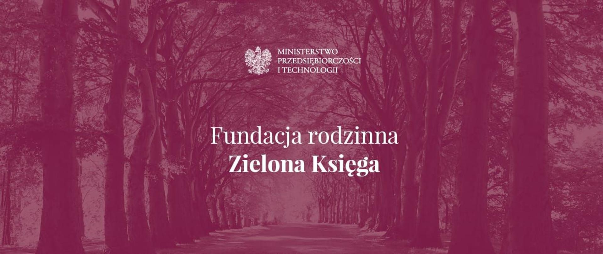 W tle aleja drzew. Biały napis Fundacja rodzinna - Zielona księga.