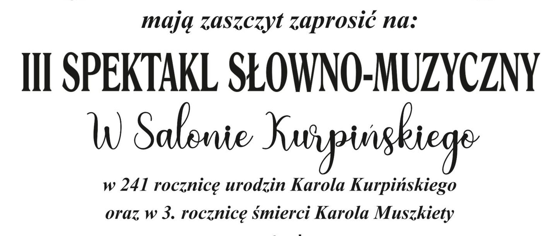 Zawartość, jak w treści. Grafiki: logo szkoły, portret Kurpińskiego, herb Wschowy, logo CKiR.