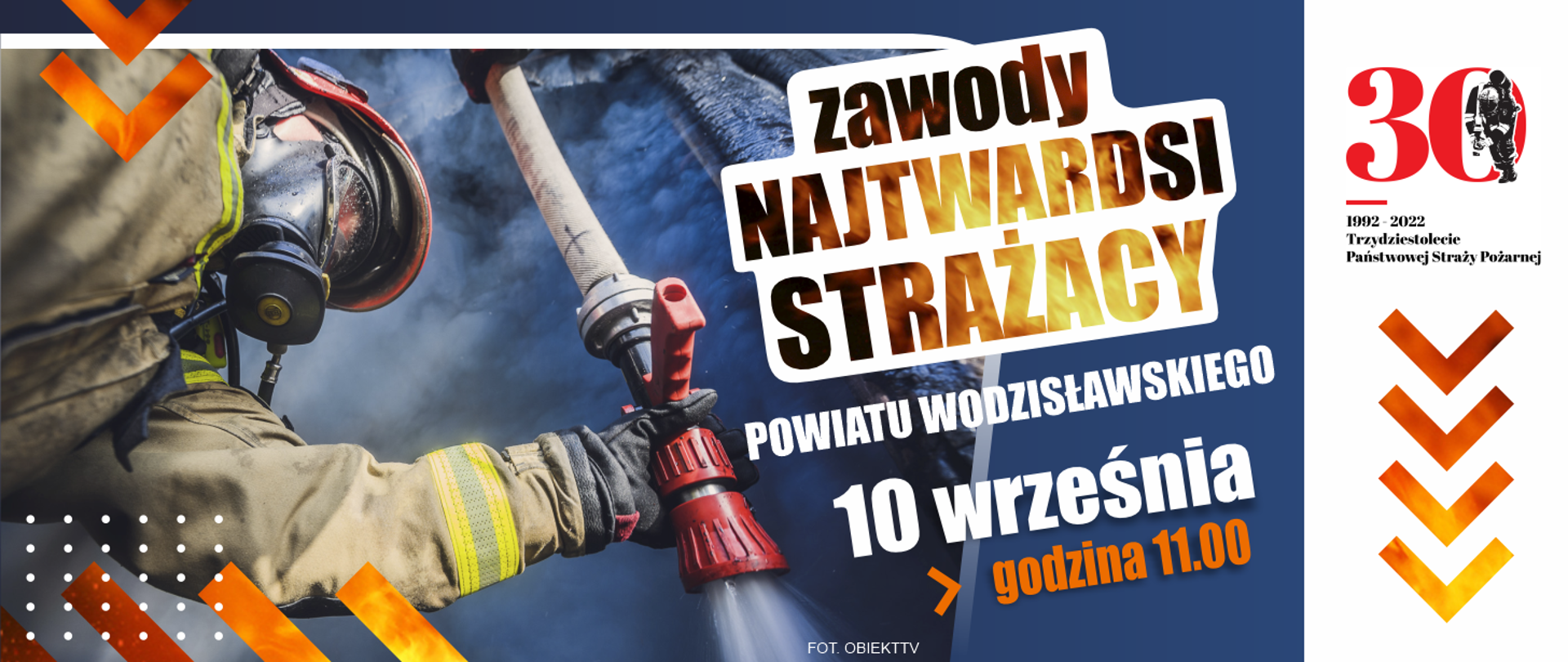 Baner reklamujący Zawody Najtwardsi Strażacy Powiatu Wodzisławskiego. 10 września 2022, godzina 11:00