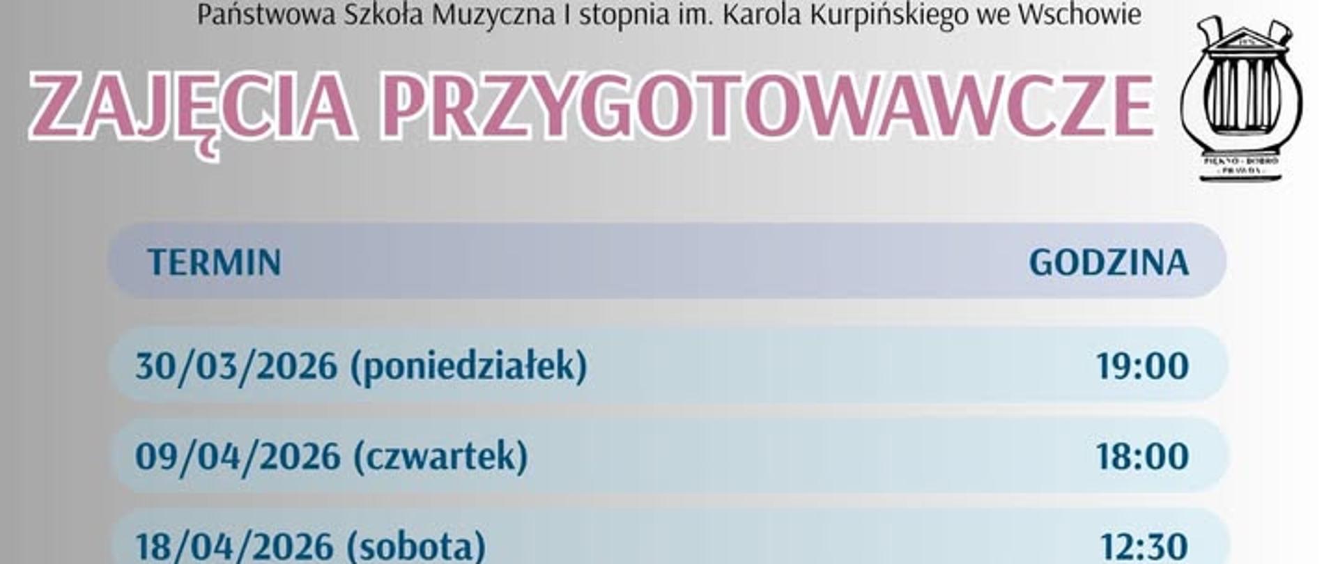 Wykaz terminów zajęć.