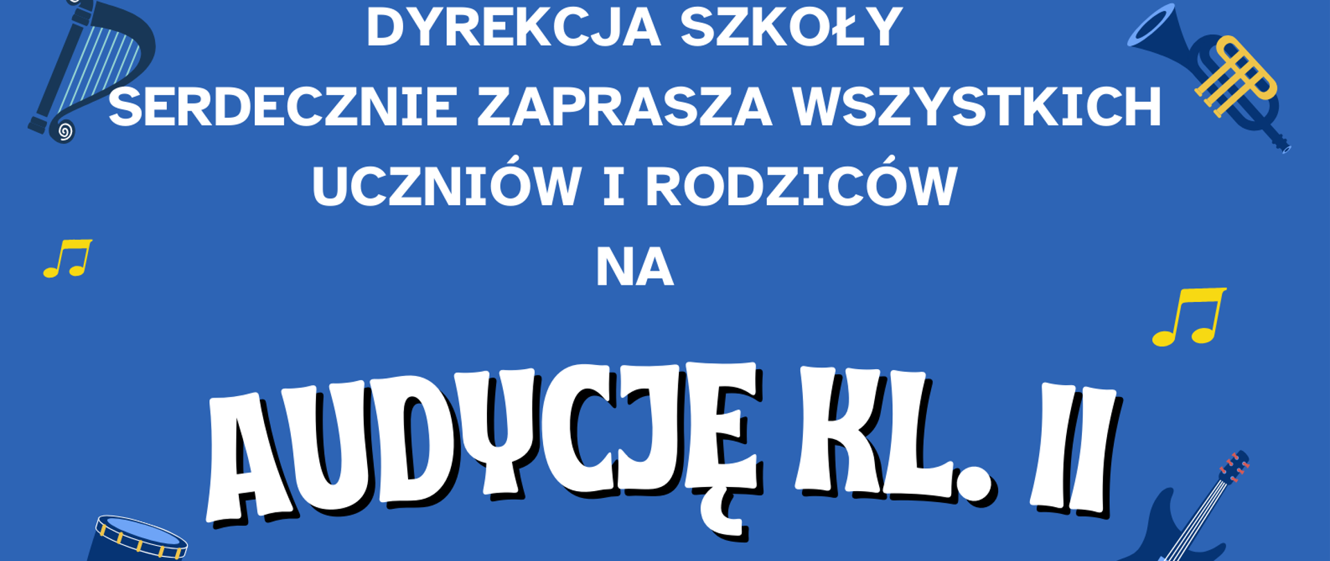 Plakat koloru niebieskiego, pośrodku rysunek grupy ludzi grających na instrumentach, białe napisy informujące o wydarzeniu