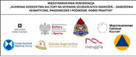  Zdjęcie przedstawia tabelaryczne zestawienie uczestników konferencji. W górnej części tabeli nazwa międzynarodowej konferencji „OCHRONA DZIEDZICTWA KULTURY NA WYPADEK SZCZEGÓLNYCH ZAGROŻEŃ – ZAGROŻENIA KLIMATYCZNE, PANDEMICZNE I POŻAROWE. DOBRE PRAKTYKI”, w dolnej części tabeli symbol - logo instytucji uczestniczącej w konferencji.