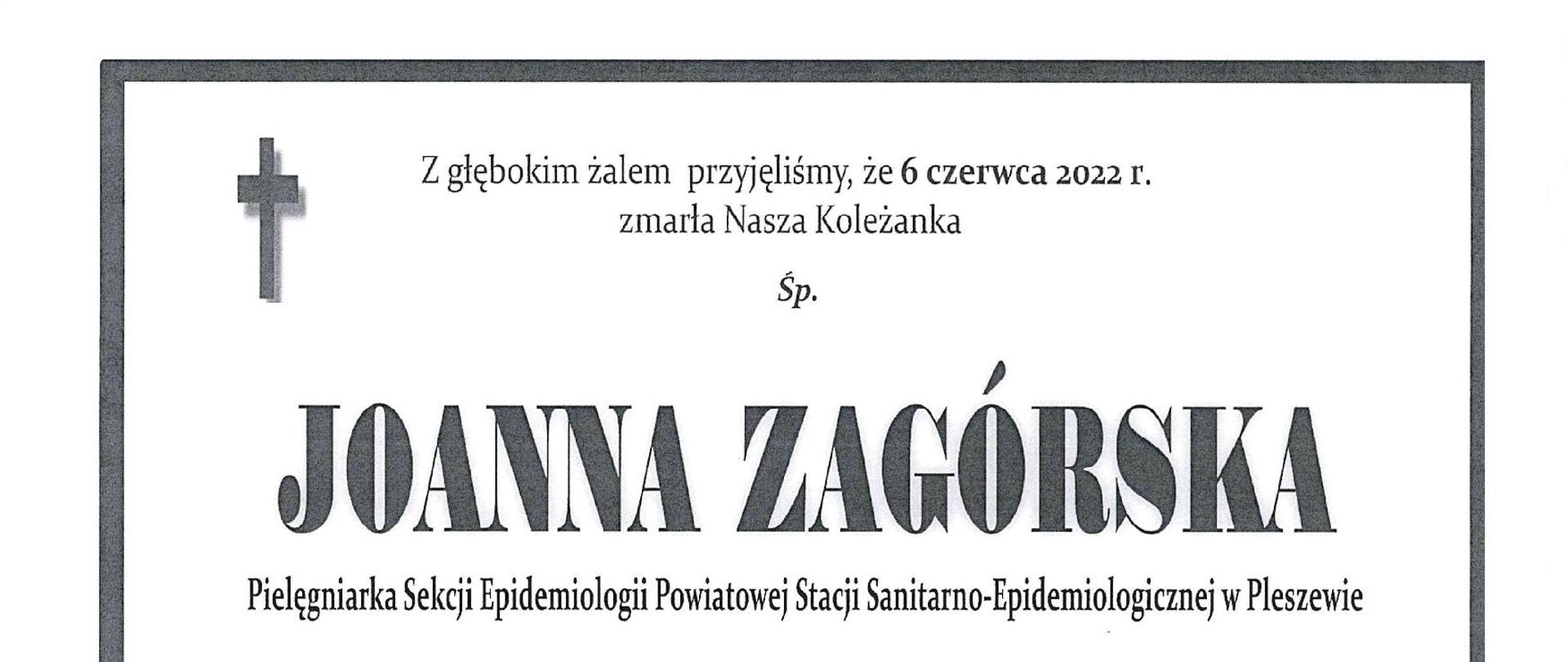 nekrolog Joanna Zagórska