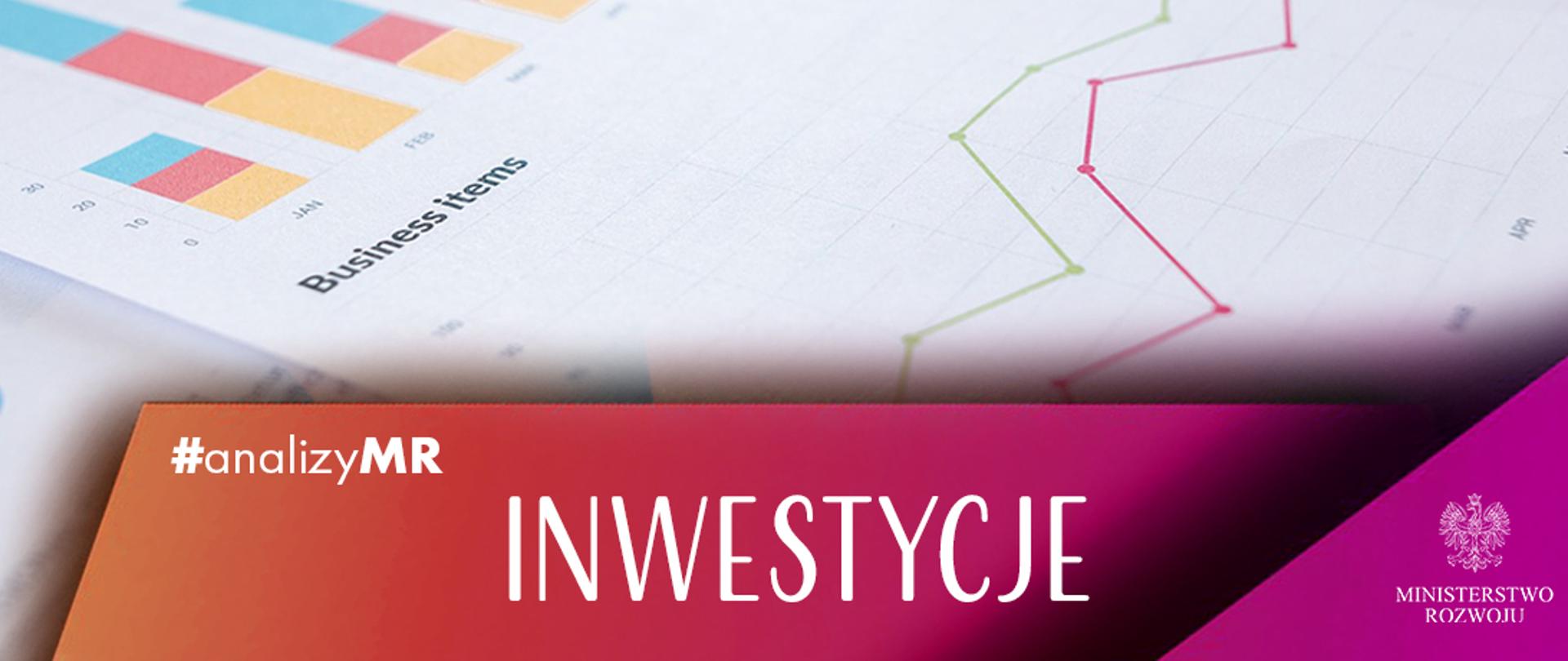 Grafika przedstawia napis inwestycje; analizy MR na pomarańczowo-ciemnoróżowym tle oraz zdjęcie przykładowego wykresu 