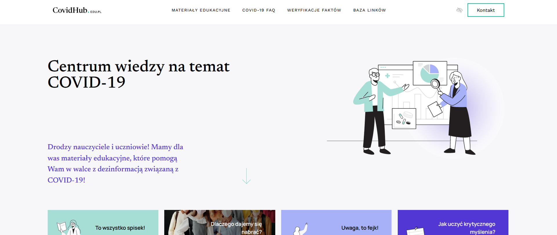 Widok strony głównej Covidhub.edu.pl 