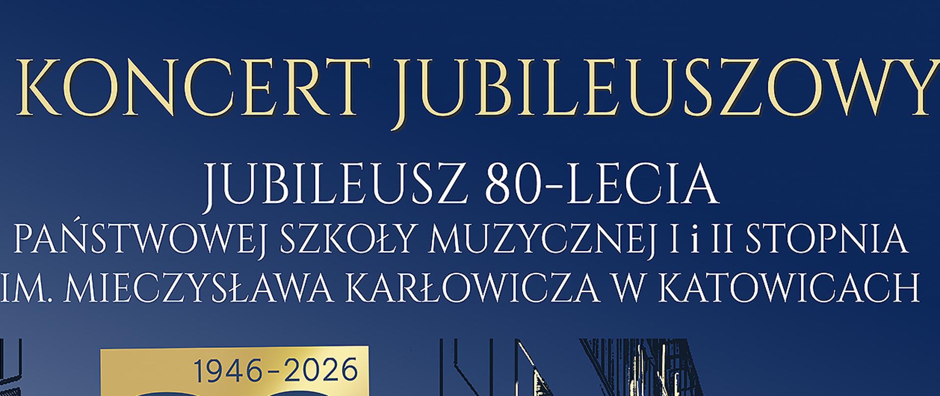 Plakat wydarzenia „Wielki Bieg Jubileuszowy” z okazji 80-lecia PSM Karłowicz w Katowicach (1946–2026). Data: 17.09.2026, lokalizacja: Dolina 3 Stawów. Grafika przedstawia kolorowe sylwetki trzech biegaczy na ciemnoniebieskim tle oraz hasło „Z miłości do muzyki”.