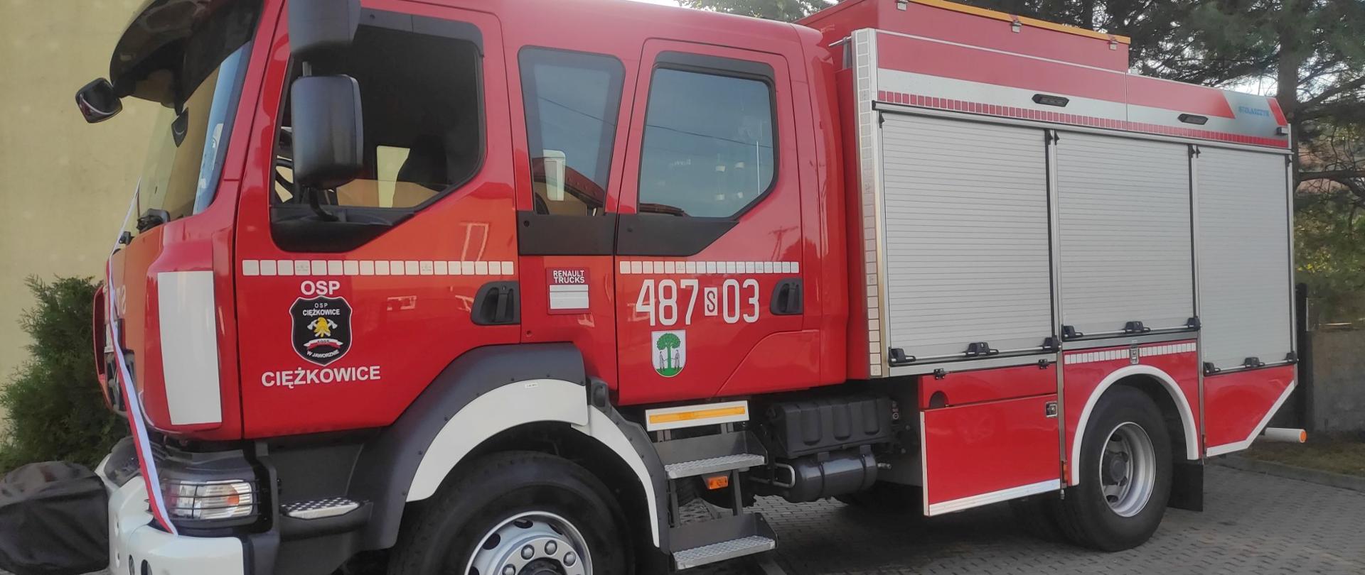 Zdjęcie przedstawia nowy samochód GBA dla OSP Ciężkowice