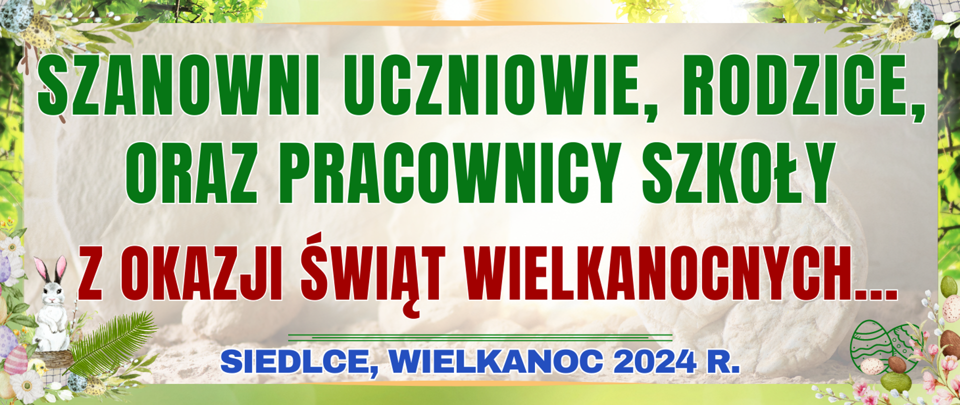kolorowe tło z ramką w kolorach wiosennych oraz informacja o życzeniach wielkanocnych