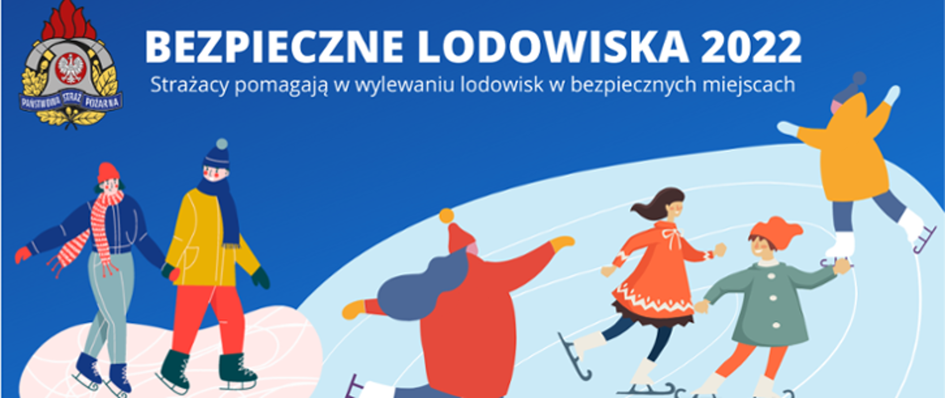 plakat promujący pomoc strażaków przy tworzeniu sztucznych ślizgawek.