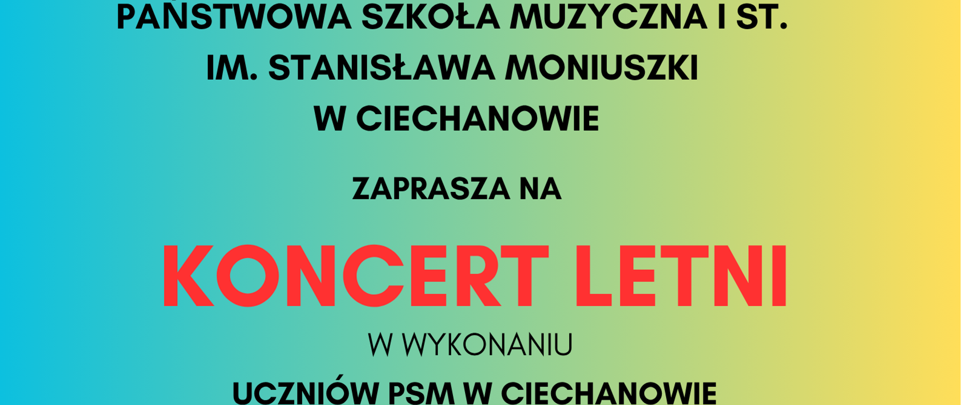 Na zielono żółtym tle obraz dzieci grających na instrumentach muzycznych pośród kwiatów na łące. Na górze nazwa i data koncertu.
