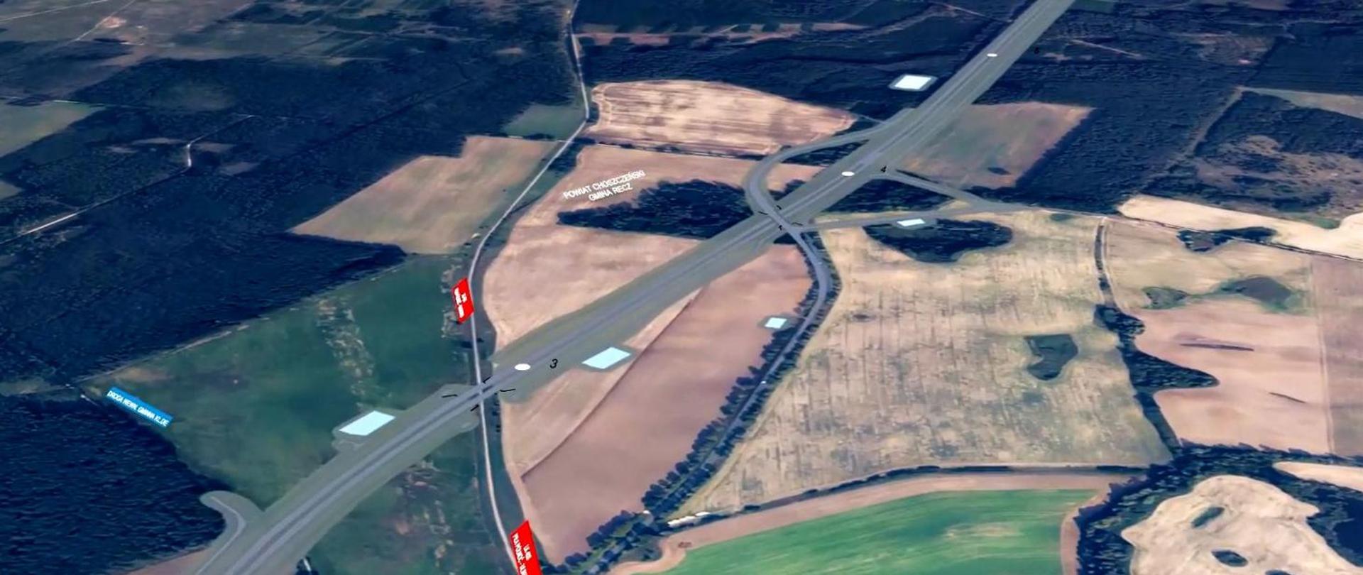 Przebieg drogi nałożony na zdjęcie satelitarne