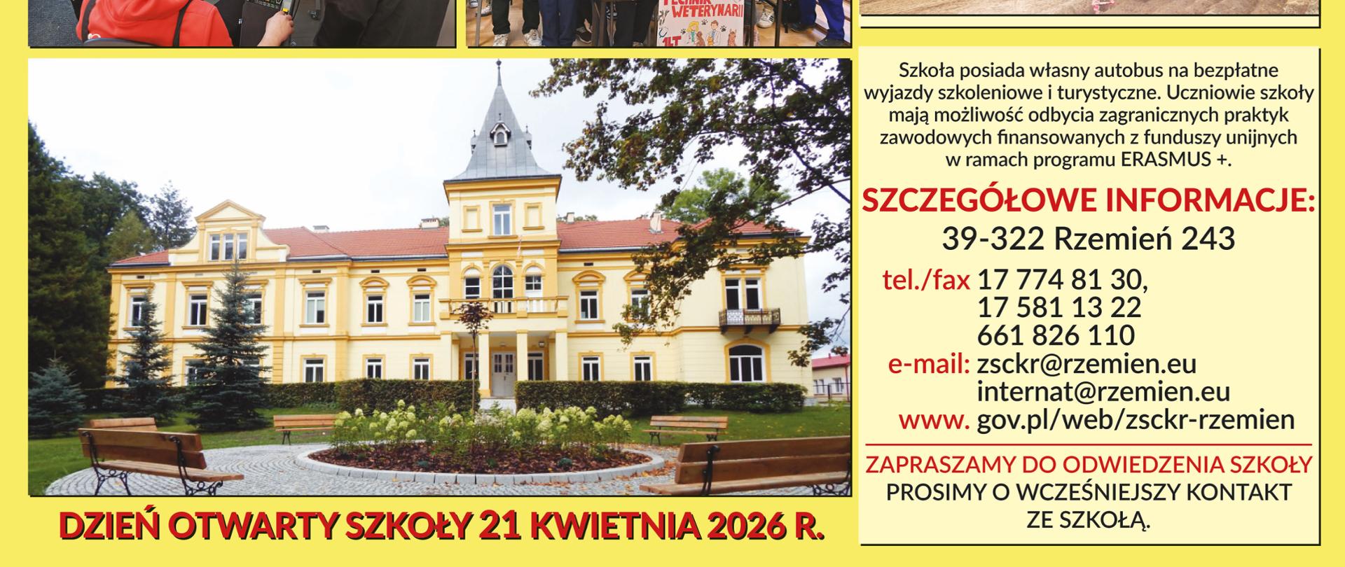 Plakat przedstawiający ofertę edukacyjną ZSCKR w Rzemieniu