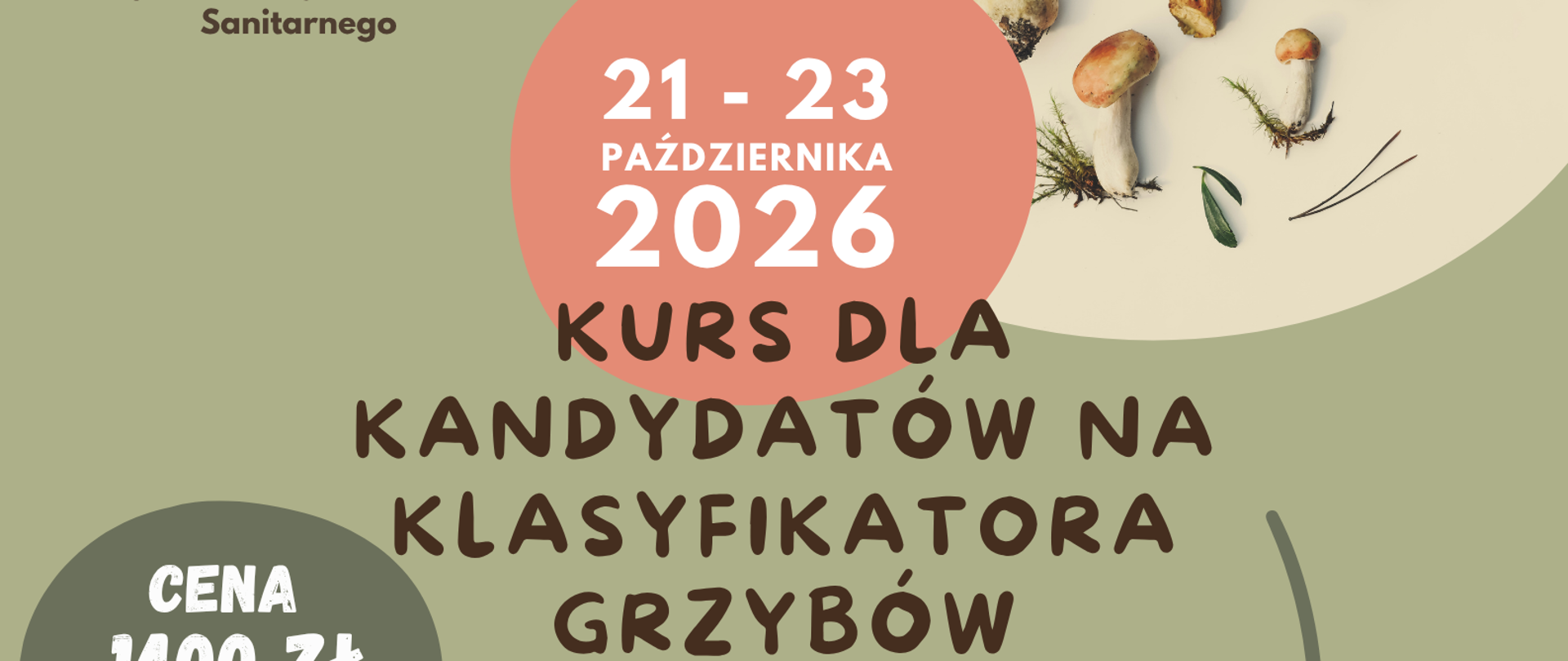 Plakat informujący o kursie dla kandydatów na klasyfikatorów grzybów w 2026 roku