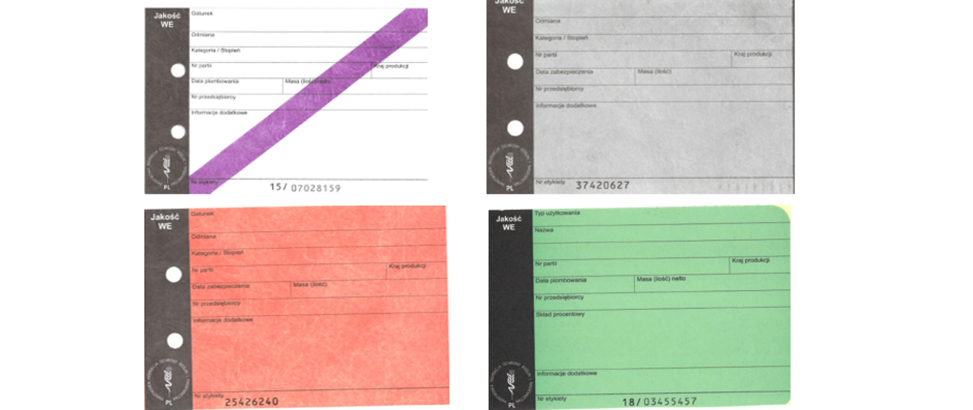 Przykładowe kolory etykiet dla materiału siewnego - slajd z prezentacji