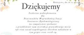 podziękowania Przedszkole Owocowy Zaułek w Błażejewie 2023