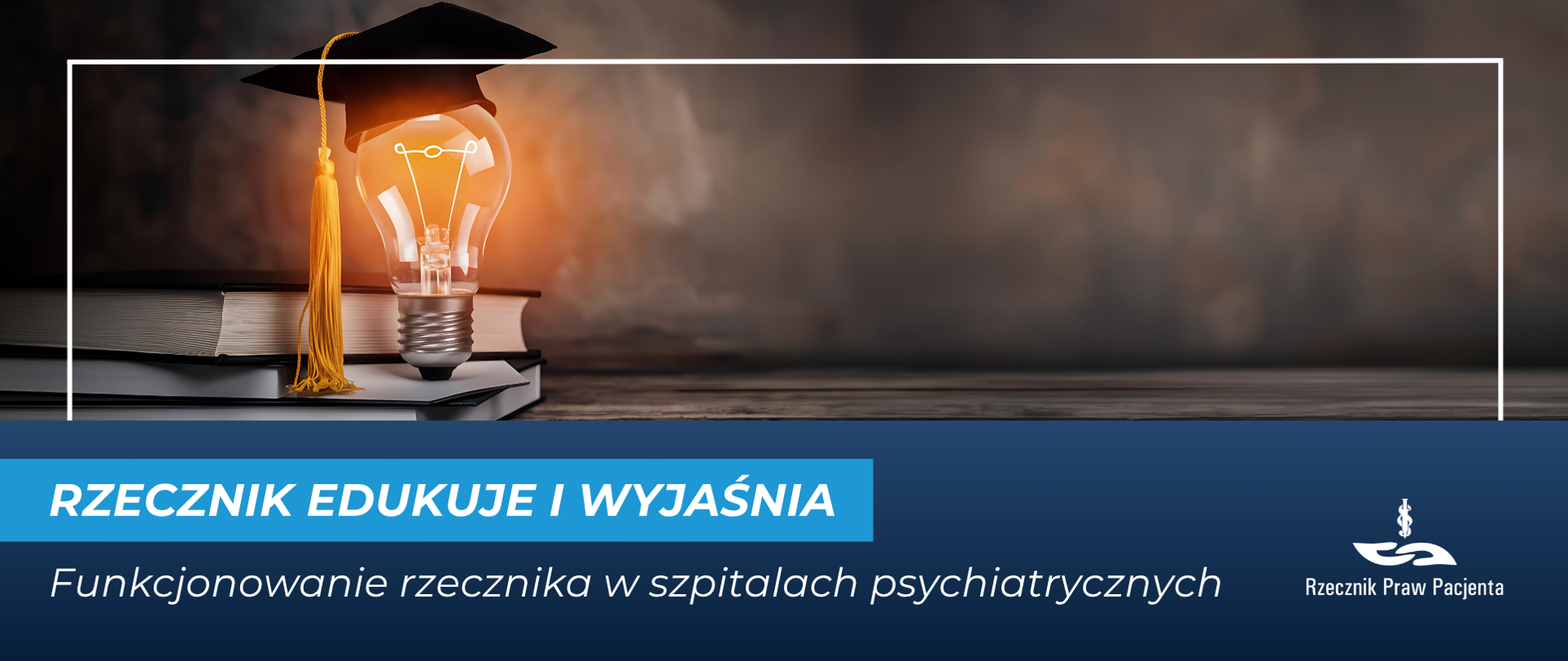 Grafika z żarówką z biretem akademickim, obok leżą książki