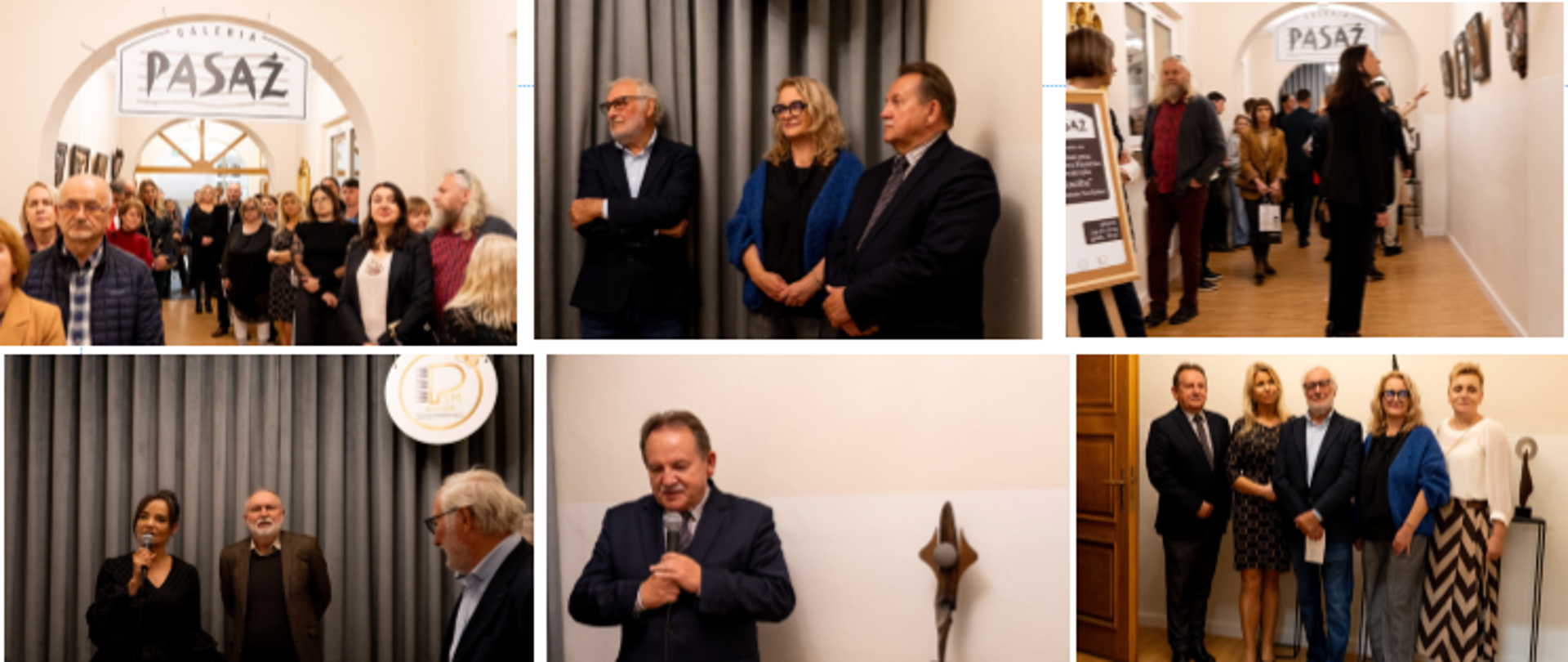 Pani Dyrektor Sonia Wachowska wraz z zaproszonymi gośćmi podczas wystawy "Rzeźba" Stanisława Henryka Kowalczyka w Galerii Pasaż Państwowej Szkoły Muzycznej I stopnia w Lublińcu