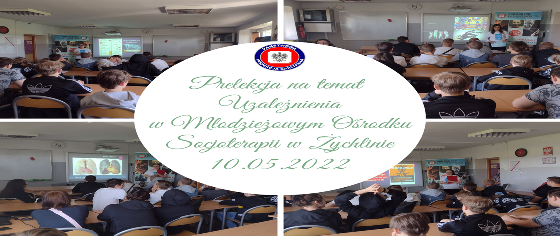 Prelekcja na temat zdrowotne, prawne oraz społeczne konsekwencje uzależnienia od substancji odurzających w Młodzieżowym Ośrodku Socjoterapii w Żychlinie w dniu 10 maja 2022r.