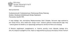 Życzenia z Okazji Dnia Strażaka Pana Mariusza Kamińskiego Ministra Spraw Wewnętrznych i Administracji