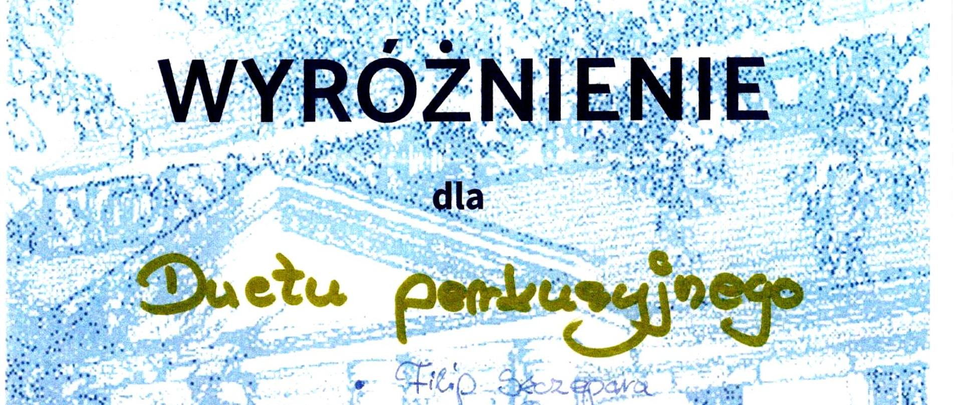 zarys dworku w Trzebinii w kolorze niebieskim na białym tle