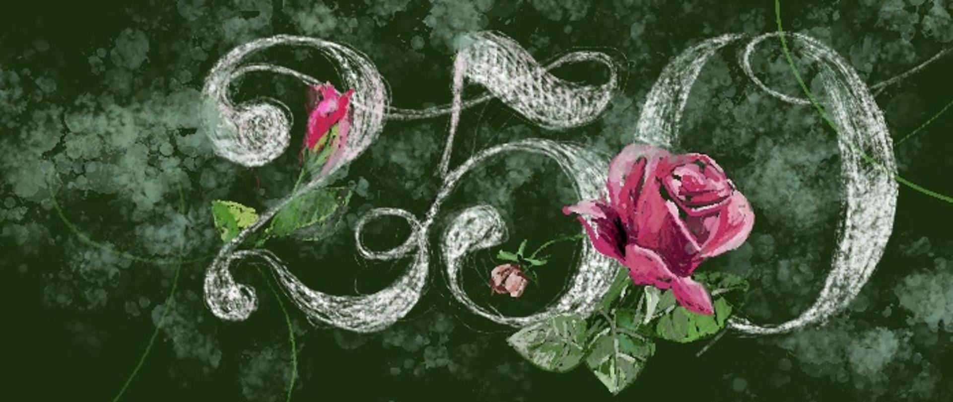 Grafika na zielonym tle z okazji Dnia Edukacji Narodowej z cyfrą 250 i różą